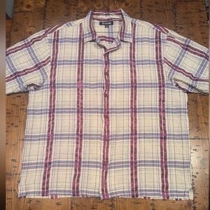 Stacy Adams 3XL plaid linen S/S shirt